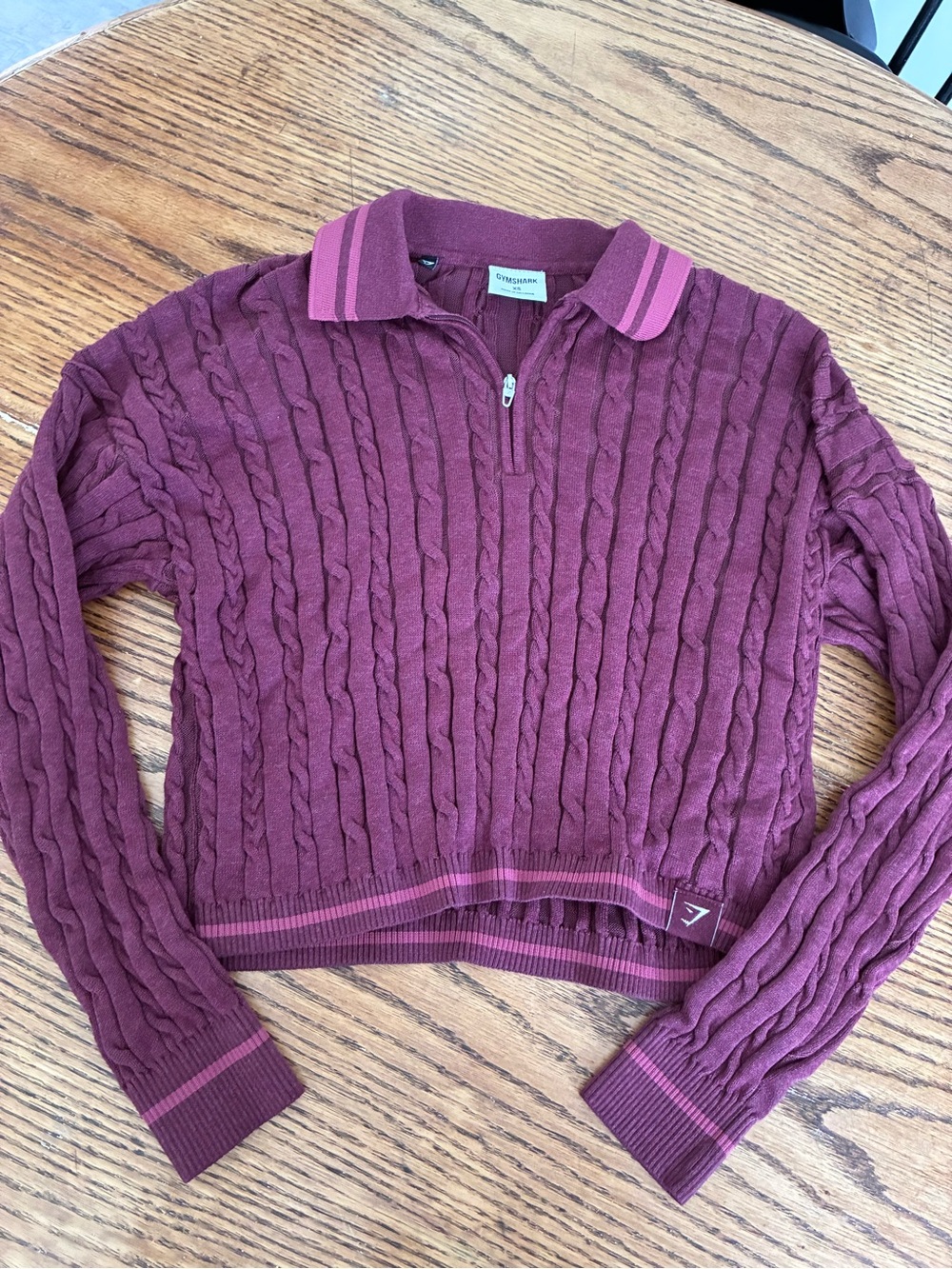 Gymshark Cable-Knit Half-Zip Sweater in Plum